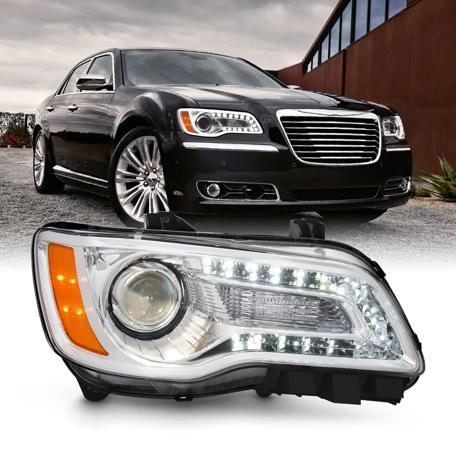 For 11-14 Chrysler 300 LED Light Bar Halogen Type Projector Headlight Passenger Fits select: 2012.2014 CHRYSLER 300C