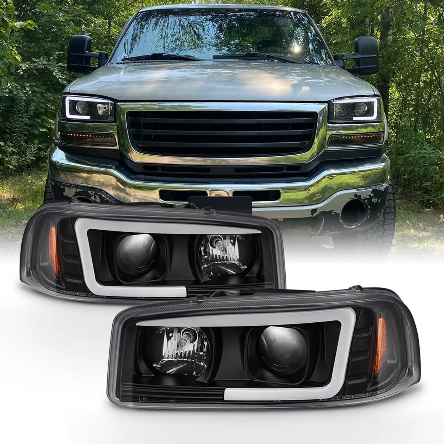 For 99-06 GMC Yukon Sierra 1500/2500 HD/3500 Black LED Tube Projector Headlights Fits select: 1999-2007 GMC NEW SIERRA. 2000-2006 GMC YUKON XL