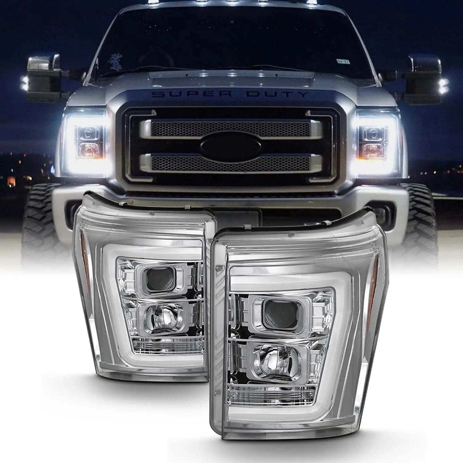 For Chrome 11-16 Ford F-250 F-350 F450 Super Duty Light Bar Projector Headlights Fits select: 2011-2016 FORD F250. 2011-2016 FORD F350