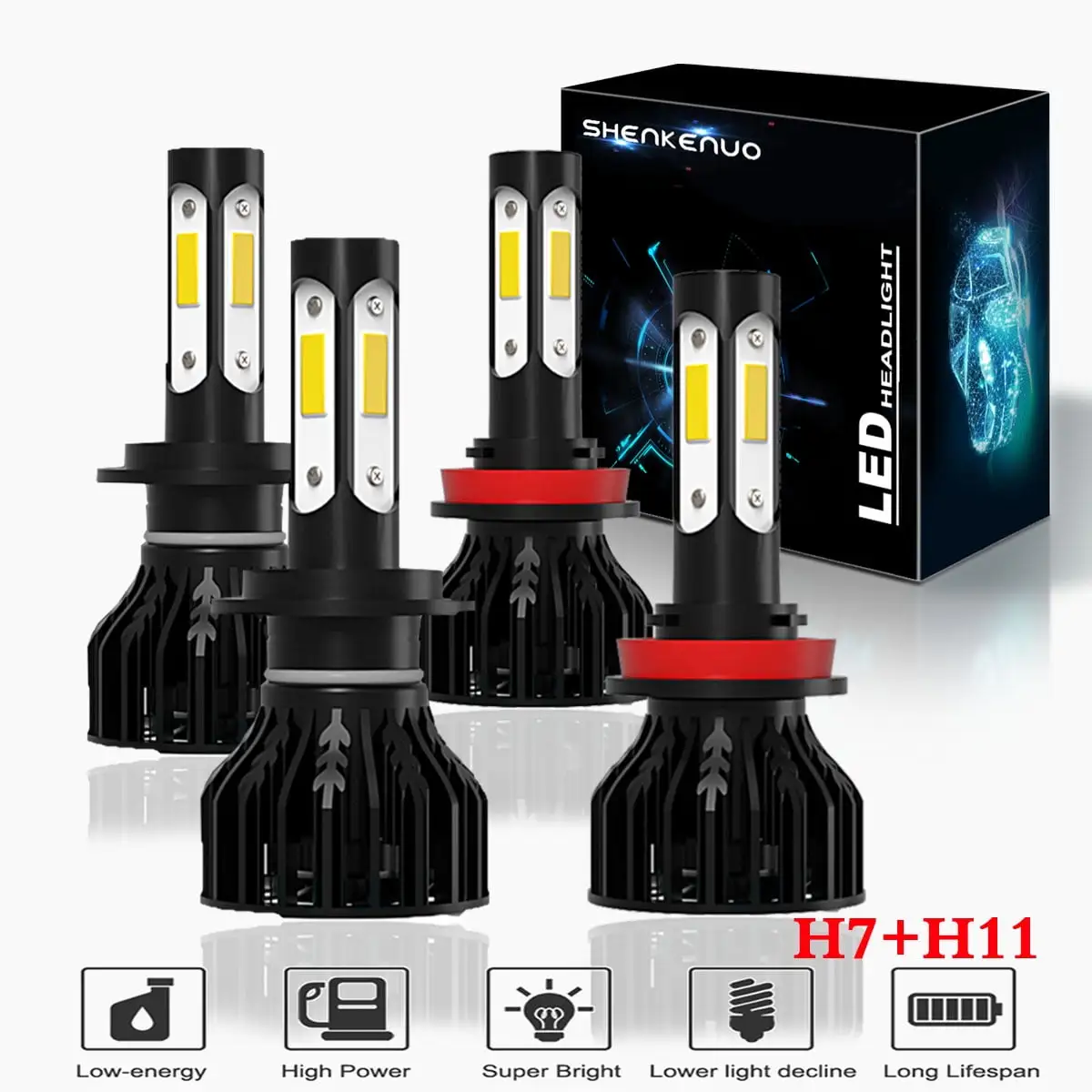 For ford fusion 2006-2018 4 side CSP LED Headlight Bulbs.Super Bright LED Conversion Kit 28000LM.H7 High Beam and H11 Low Beam .Pack of 4