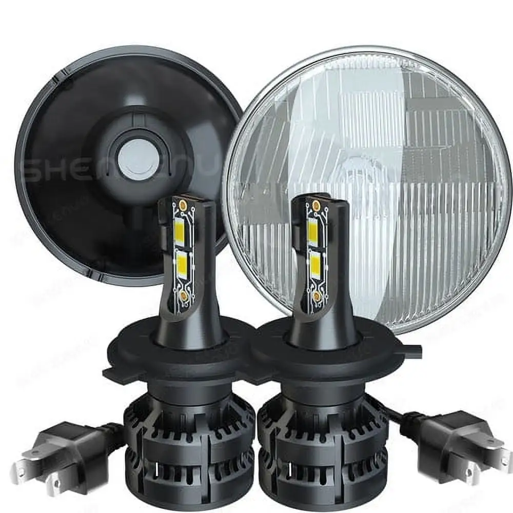 H6024 Head Light Glass Housing Lamp Classic Chrome 7 Round LED Conversion Kit