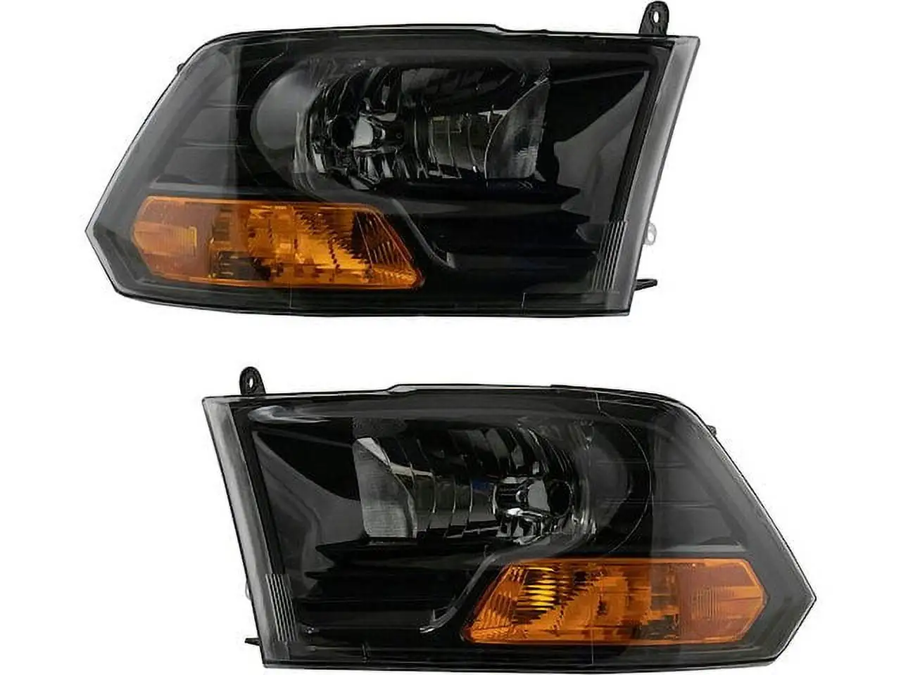 Halogen Headlight Assembly Set of 2 - Black Smoked - Compatible with 2011 - 2012 Ram 1500 (without Quad Headlights)