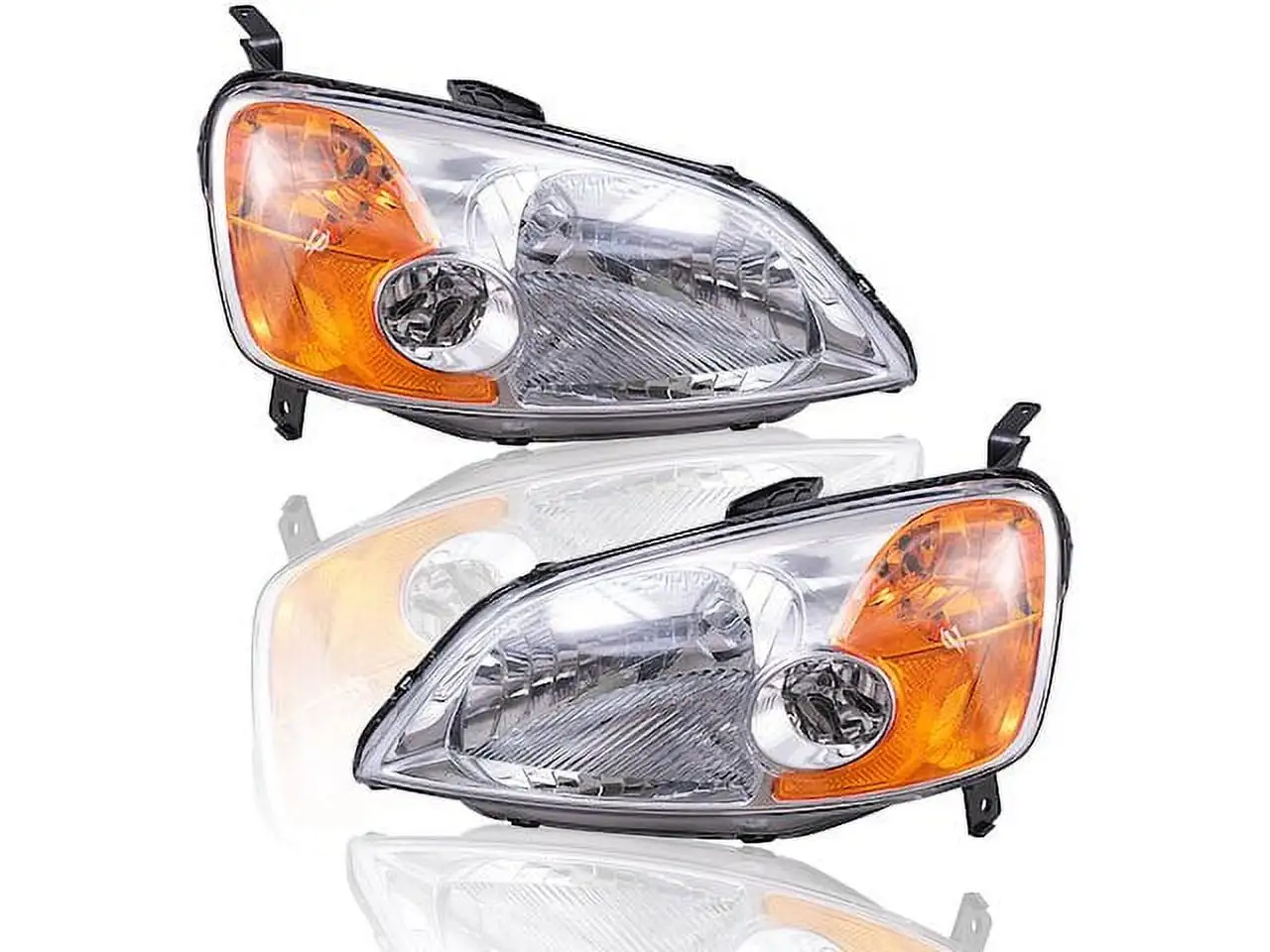 Halogen Headlight Assembly - Set of 2 - Compatible with 2001 - 2003 Honda Civic Sedan 4-Door 1.3L 1.7L 4-Cylinder 2002