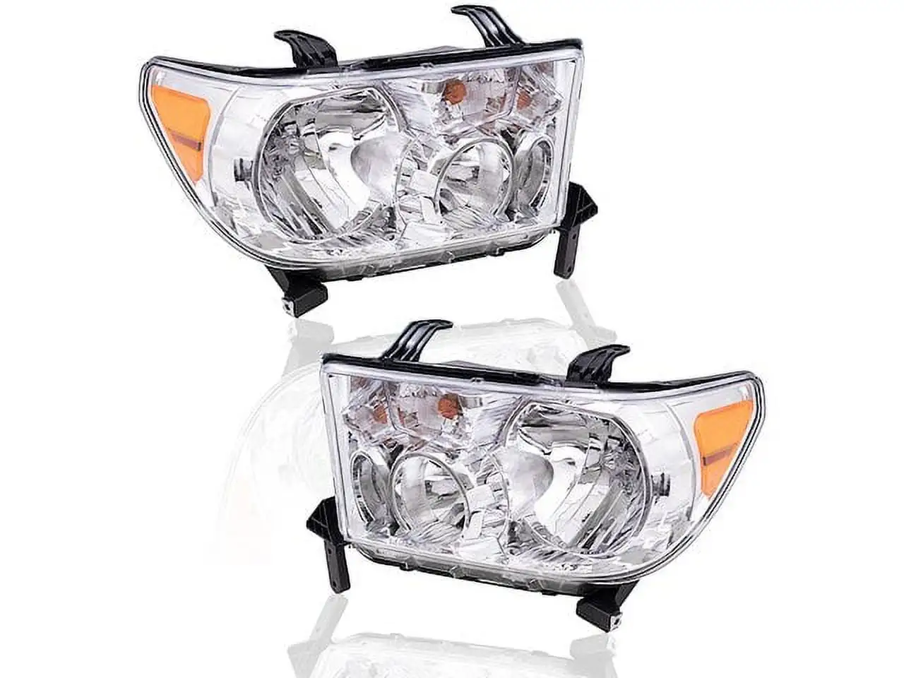 Halogen Headlight Assembly - Set of 2 - Compatible with 2007 - 2013 Toyota Tundra without Level Adjuster 2008 2009 2010 2011 2012