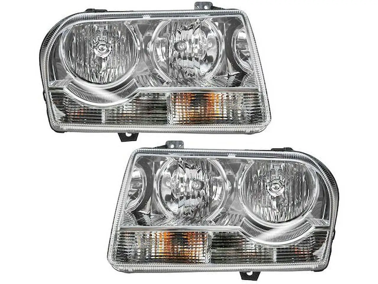 Halogen Headlight Assembly Set of 2 - Non Projection Style - Compatible with 2005 - 2010 Chrysler 300 2006 2007 2008 2009