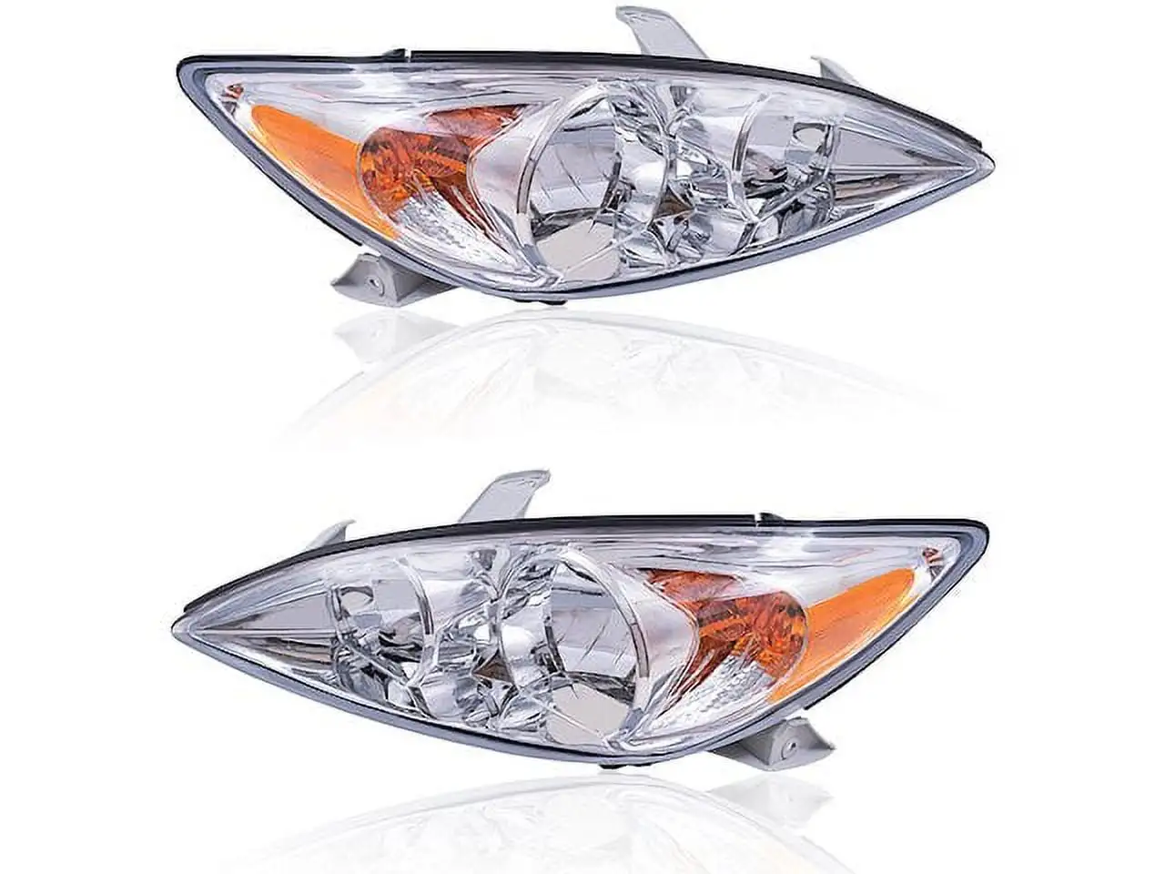 Halogen Headlight Assembly Set of 2 - with Chrome Bezel - Compatible with 2002 - 2004 Toyota Camry Sedan 4-Door 2003