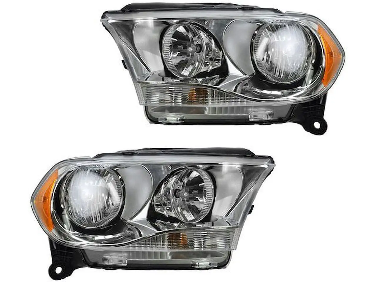 Halogen Headlight Assembly - Set of 2 - with Chrome Bezel - Compatible with 2011 - 2013 Dodge Durango 2012