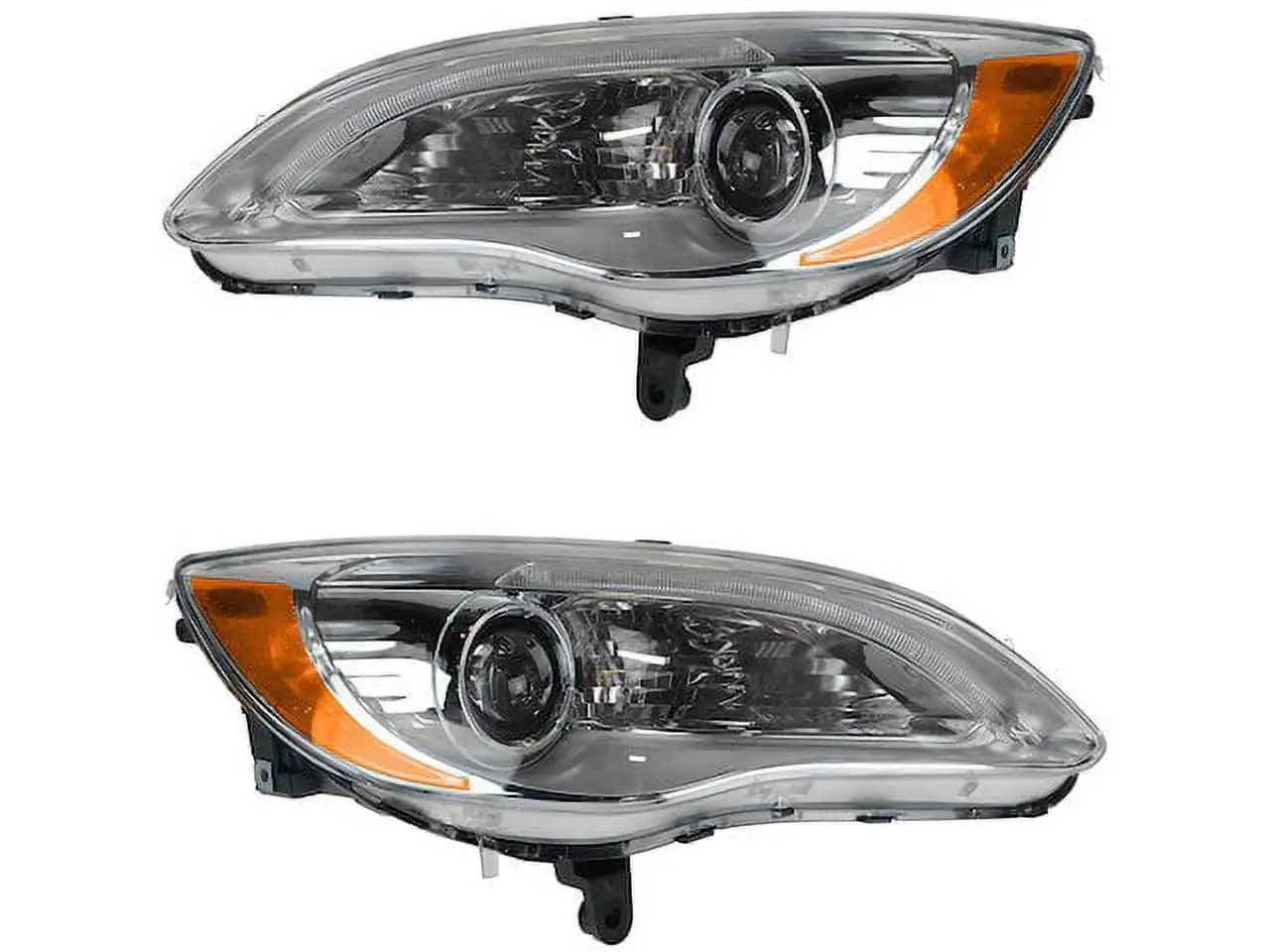 Halogen Headlight Assembly - Set of 2 - with Chrome Bezel - Compatible with 2011 - 2014 Chrysler 200 2012 2013