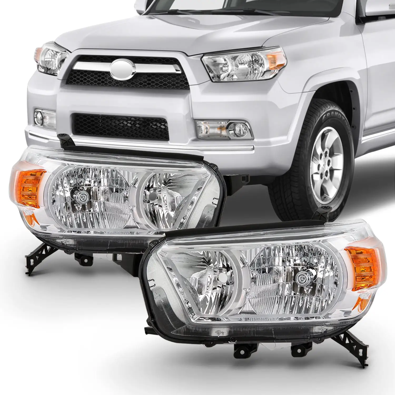 [Halogen Type] For 10-13 4Runner w/o Trail Package Chrome Headlight LH+RH Pair Fits select: 2010-2013 TOYOTA 4RUNNER