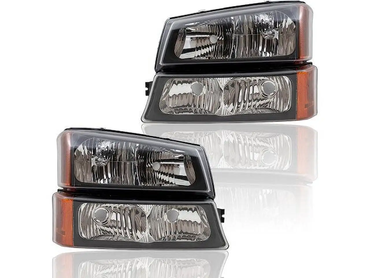 Headlight Assembly Set of 2 - with Park Signal Light Units with Black Bezel - Compatible with 2003 - 2006 Chevy Silverado 1500 without Lower Body Cladding 2004 2005