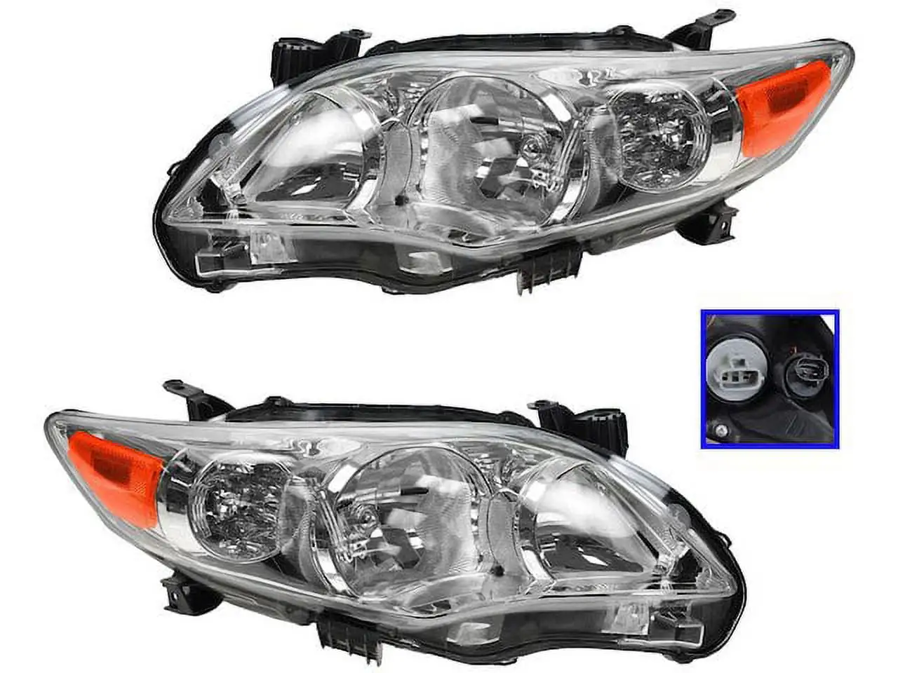 Headlight Assembly - Set of 2 - Chrome Housing - Compatible with 2011 - 2013 Toyota Corolla 2012