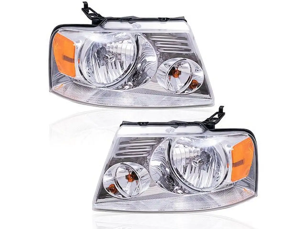 Headlight Assembly Set of 2 - Halogen with Chrome Bezel - Compatible with 2004 - 2008 Ford F-150 2005 2006 2007