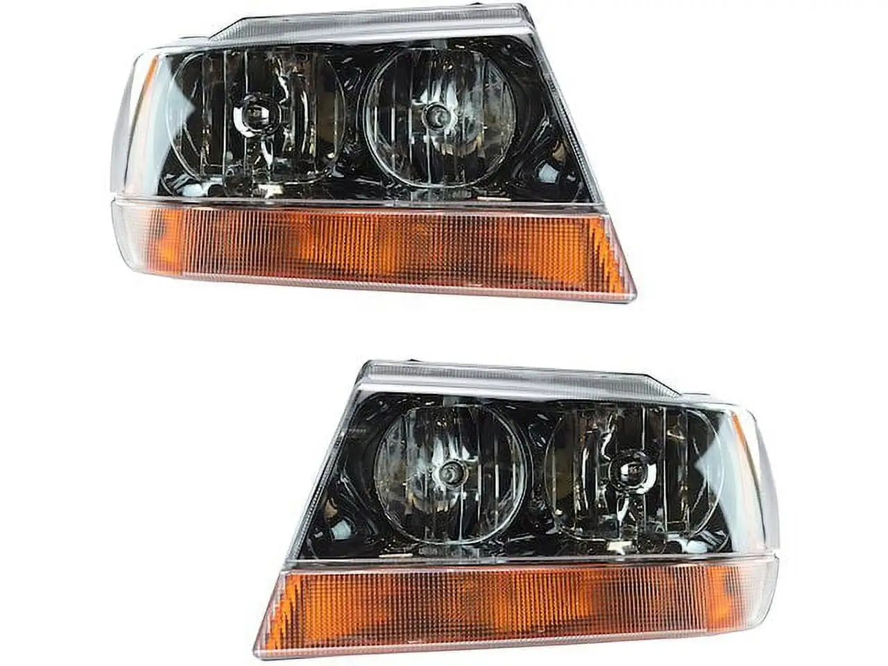 Headlight Assembly - Set of 2 - with Amber Lens - Compatible with 1999 - 2004 Jeep Grand Cherokee Laredo 2000 2001 2002 2003