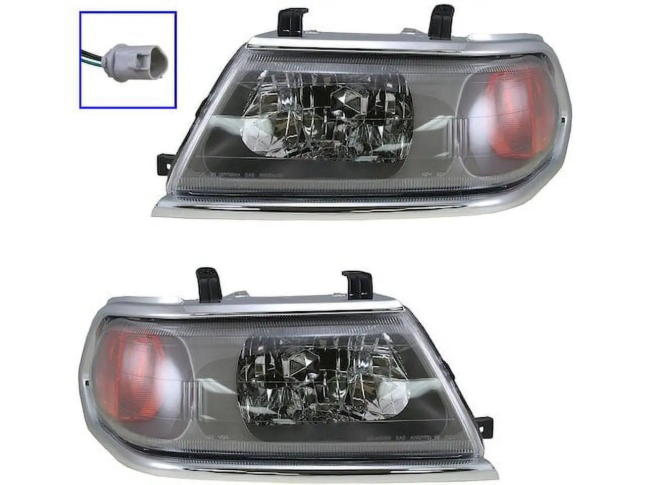 Headlight Assembly Set of 2 - with Chrome Bezel - Compatible with 2000 - 2004 Mitsubishi Montero Sport (From 3/2000) 2001 2002 2003