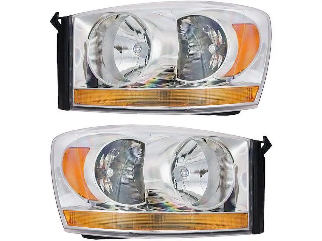 Headlight Assembly Set of 2 - with Chrome Bezel and Amber Bar - Compatible with 2006 - 2008 Dodge Ram 1500 2007