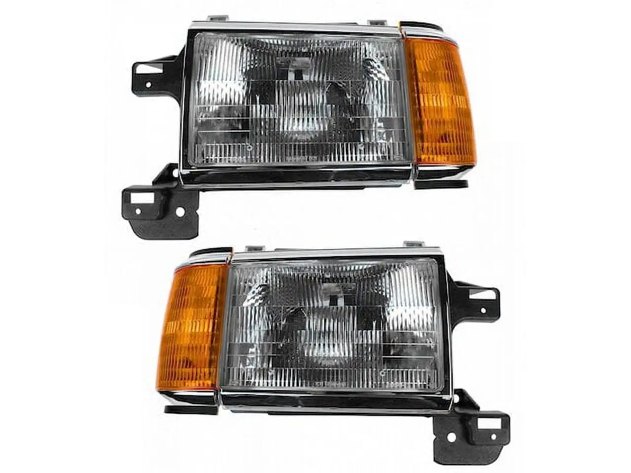 Headlight Assembly Set of 2 - with Chrome Trim - Compatible with 1987 - 1991 Ford F-150 1988 1989 1990