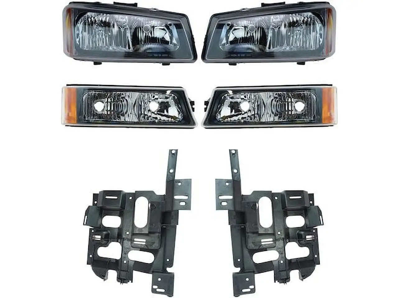 Headlight Assembly and Parking Light Kit with Brackets - 6 Piece Set - Compatible with 2003 - 2006 Chevy Silverado 1500 2004 2005