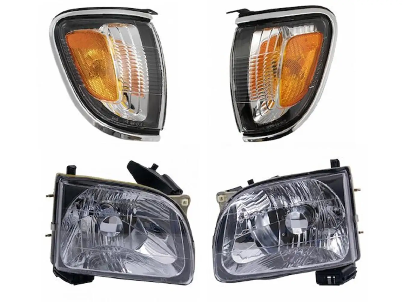 Headlight Assembly and Parking Light Kit with Chrome Bezel - 4 Piece -Compatible with 2001 - 2004 Toyota Tacoma 2002 2003