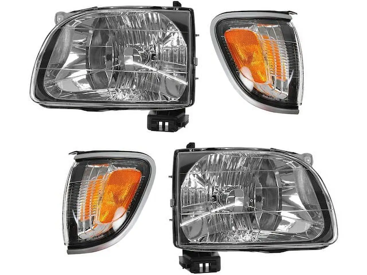 Headlight Assembly and Parking Light Kit with Silver Bezel - 4 Piece - Compatible with 2001 - 2004 Toyota Tacoma 2002 2003