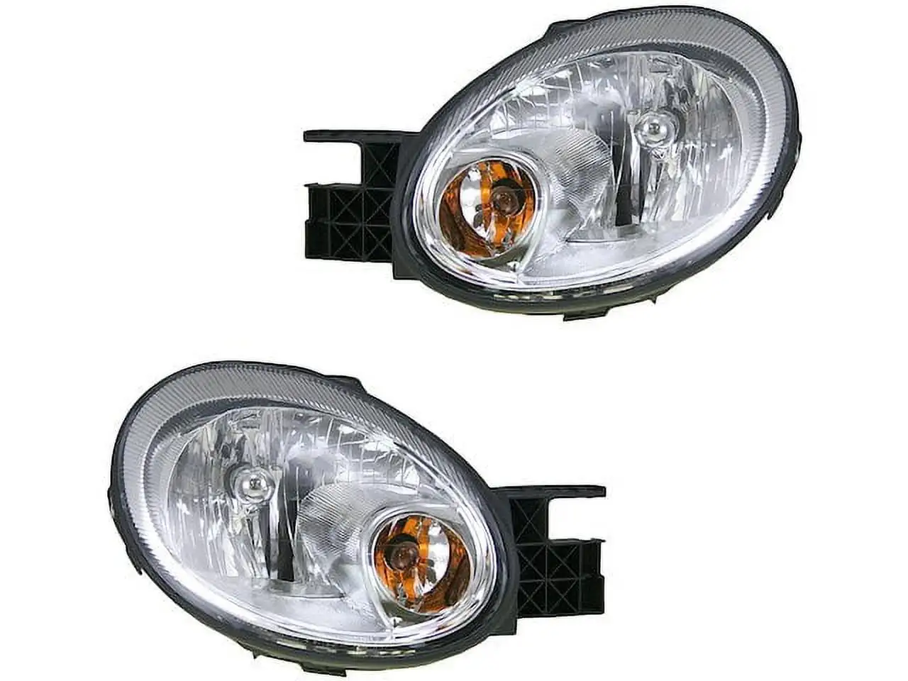 Headlight Assembly with Chrome Bezel - Set of 2 - Compatible with 2003 - 2005 Dodge Neon 2004