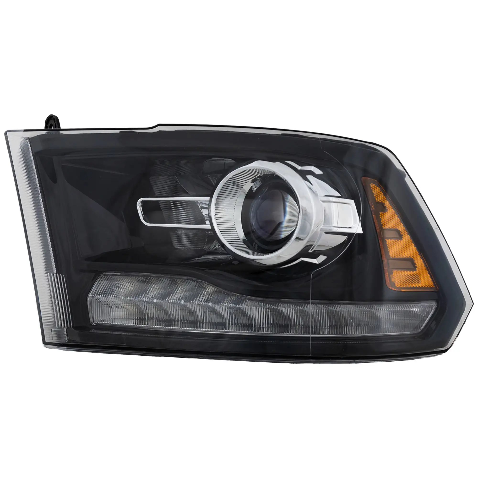 Headlight Compatible with RAM FULL SIZE P/U 2013-2015 LH Assembly Halogen Black Interior Projector Type