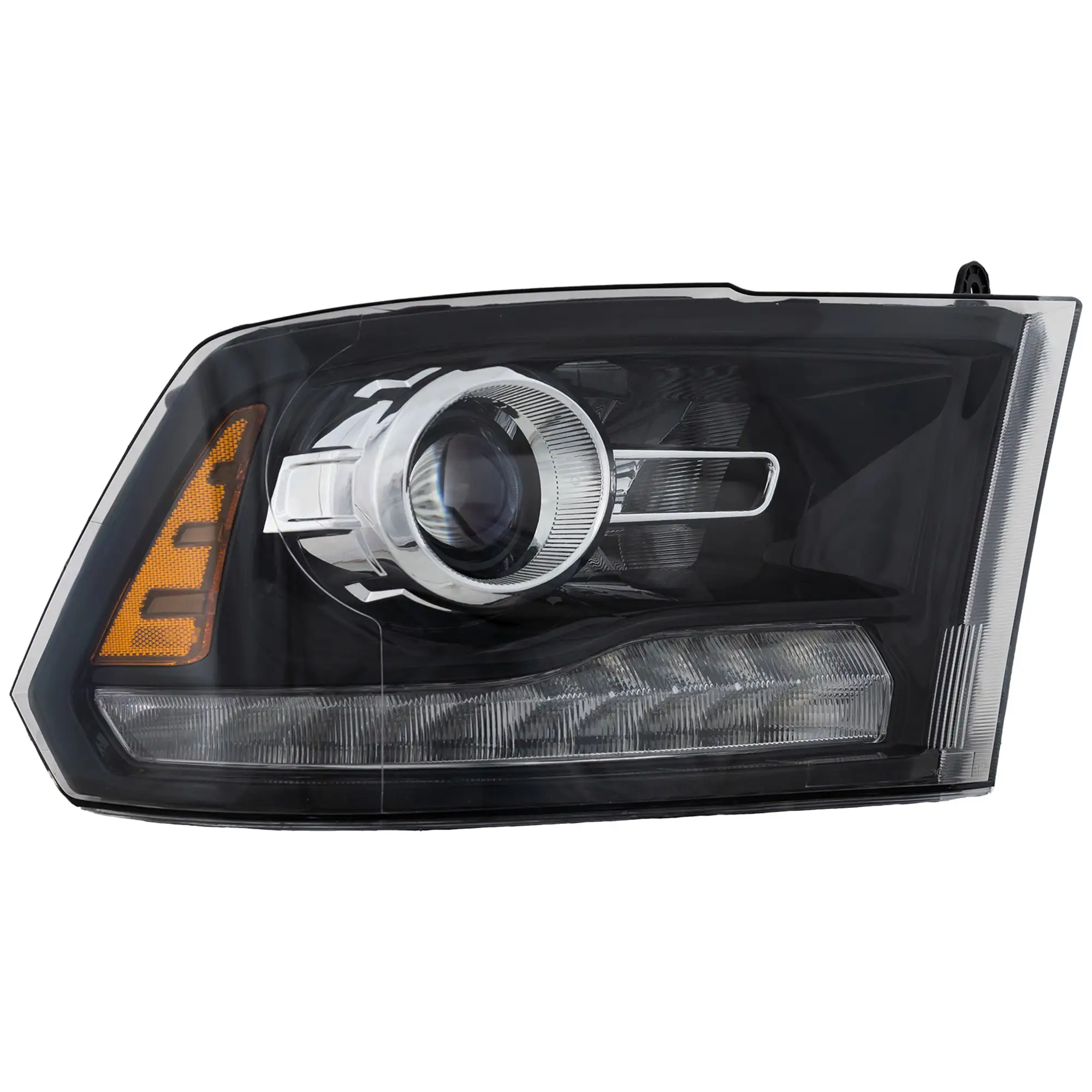 Headlight Compatible with RAM FULL SIZE P/U 2013-2015 RH Assembly Halogen Black Interior Projector Type