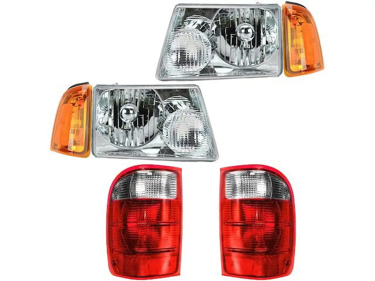 Headlight Tail Light Cornering Light Kit 6 Piece Set - Compatible with 2001 - 2005 Ford Ranger (Excluding STX Models) 2002 2003 2004