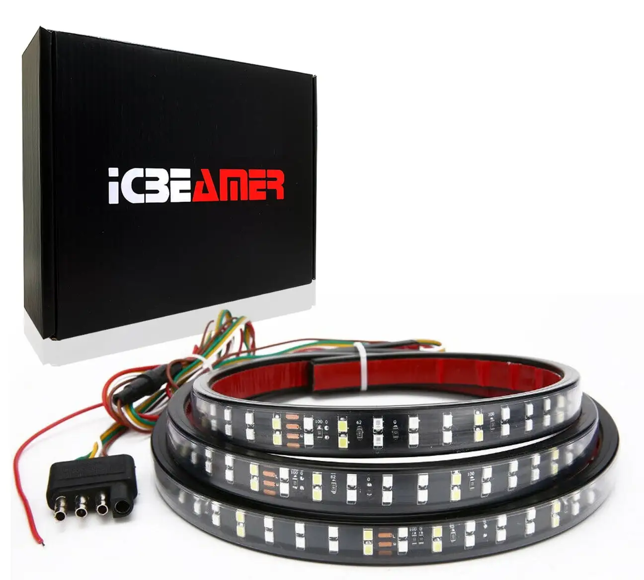 ICBEAMER Double Row 60 inch 504 pcs LED for Pick up/Truck Tailgate Light Bar Side Bed Light Strip Bar IP67 Waterproof Reverse- 5 Functions Tail/Brake/Sequential/Turn Signals/Reverse