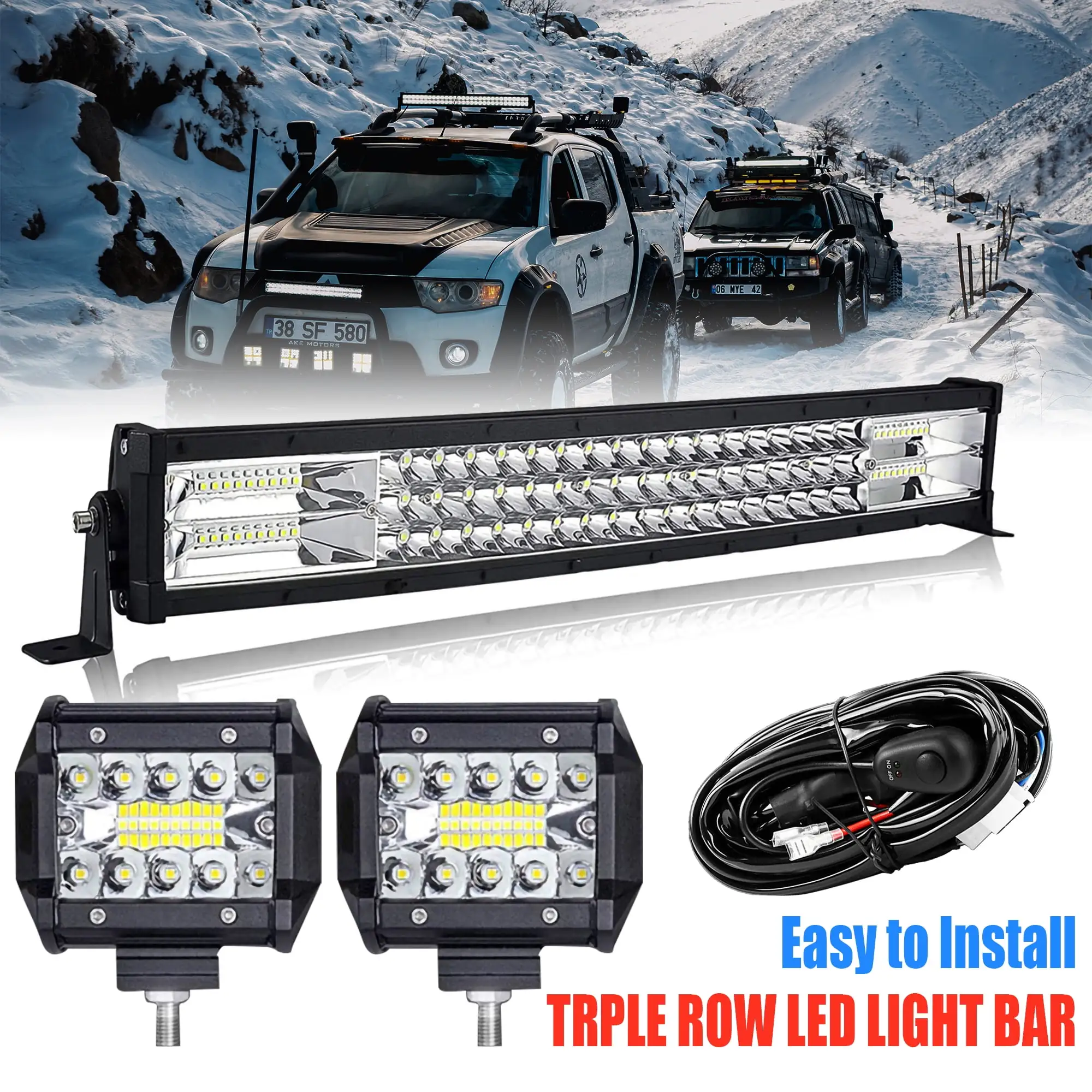 INTELIVE 22 288W Spot Flood LED Light Bar for Trucks SUV+2??4 Combo Beam Pods Fog Lights with Harness Kit