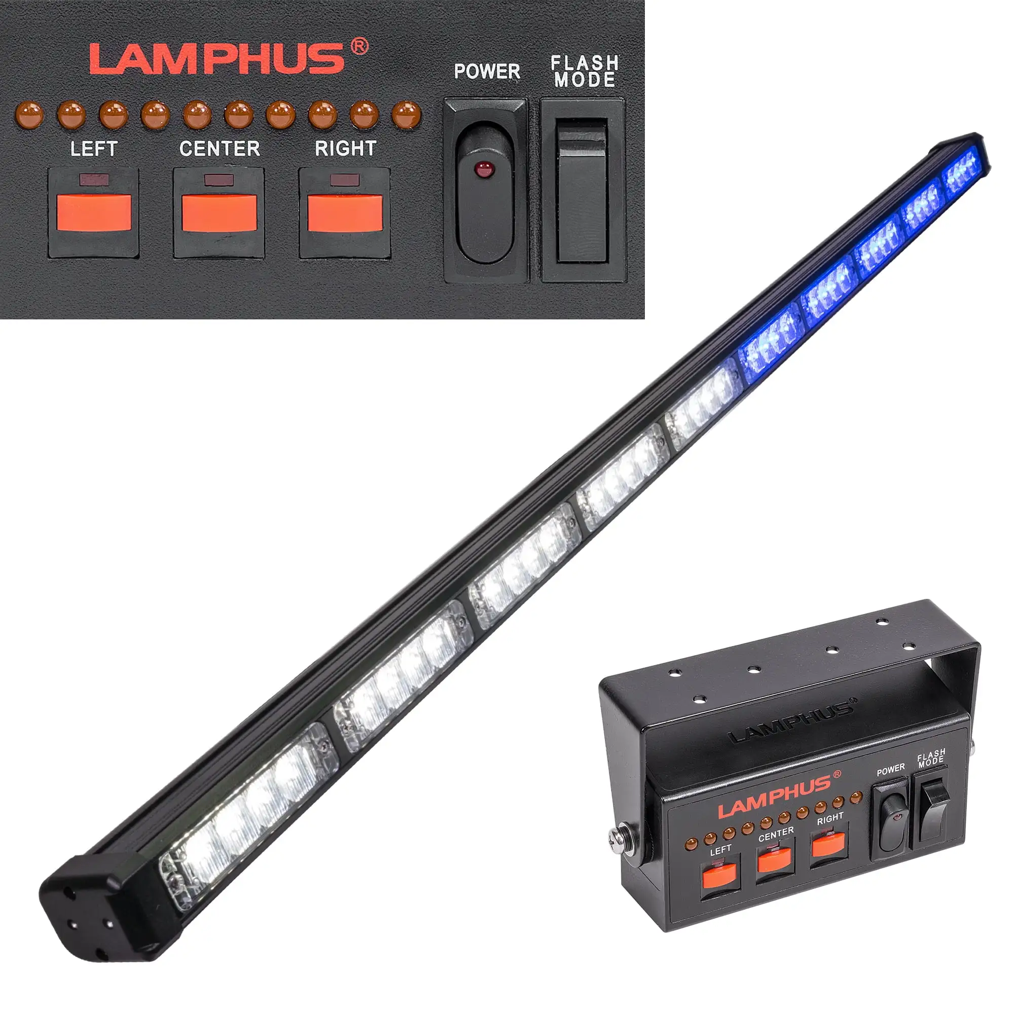 LAMPHUS SolarBlast SBLS104 47 40W LED Volunteer Firefighter POV Traffic Advisor Light Bar - BLUE WHITE