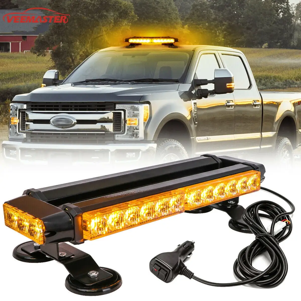 LE-JX 14.5 30 LED Strobe Flashing Light Bar Roof Magnetic Base Double Side Amber Emergency Hazard Warning Lighting Bar Beacon Light Safety