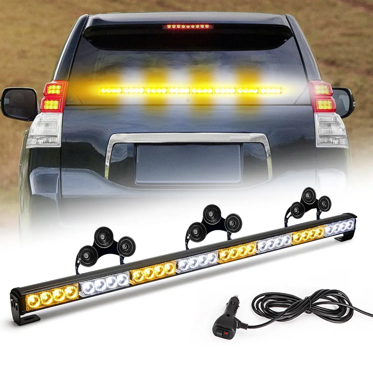 LE-JX Emergency Hazard Warning Strobe Light Bar 35 32 LED Traffic Advisor Amber White 12V