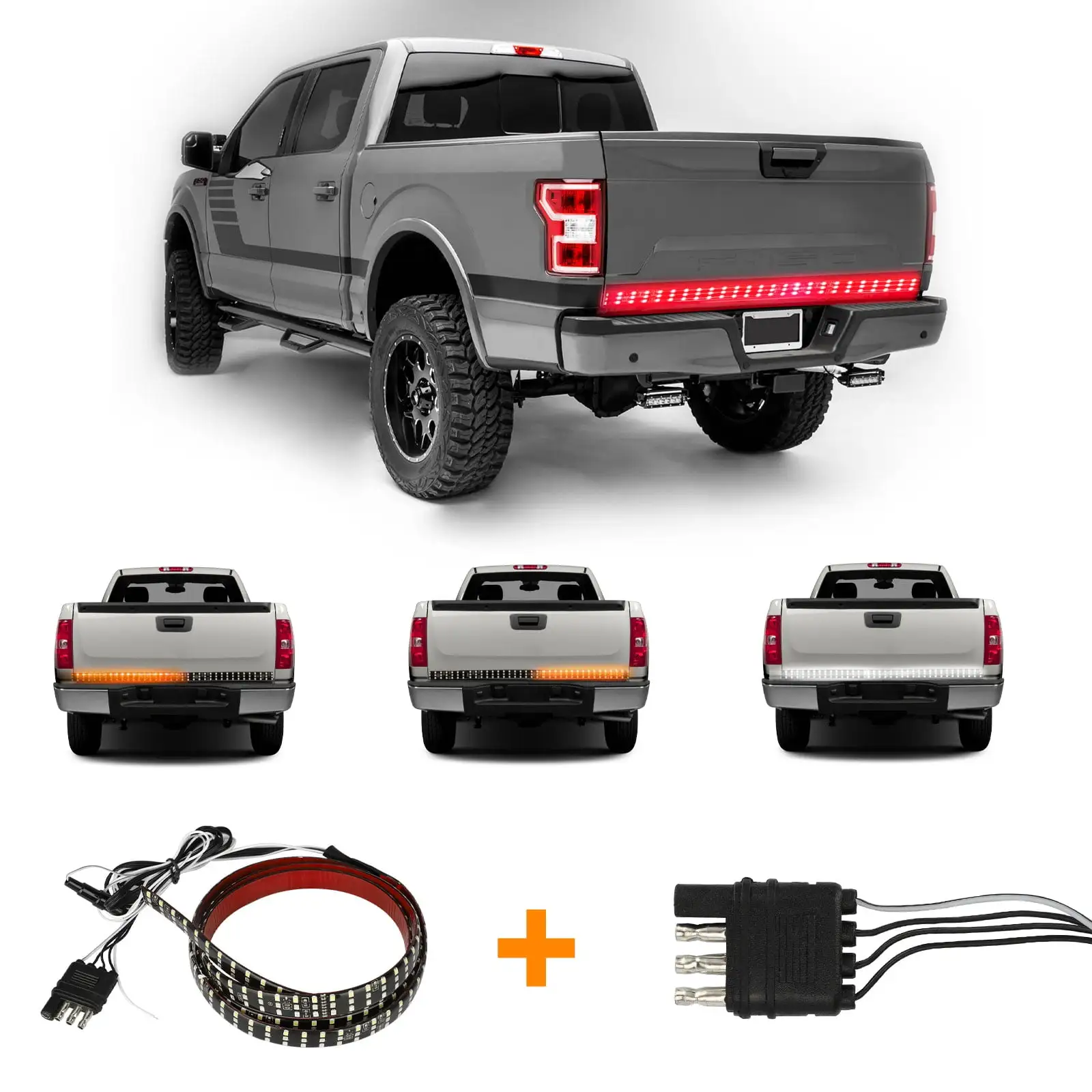 LED Tailgate Light Bar - 60 Triple Row 6-Function Strip Light Running. Brake. Sequential Amber Red White Turn Signal. Reverse Tail Light for Pickup Trailer SUV RV VAN. No Drill Install