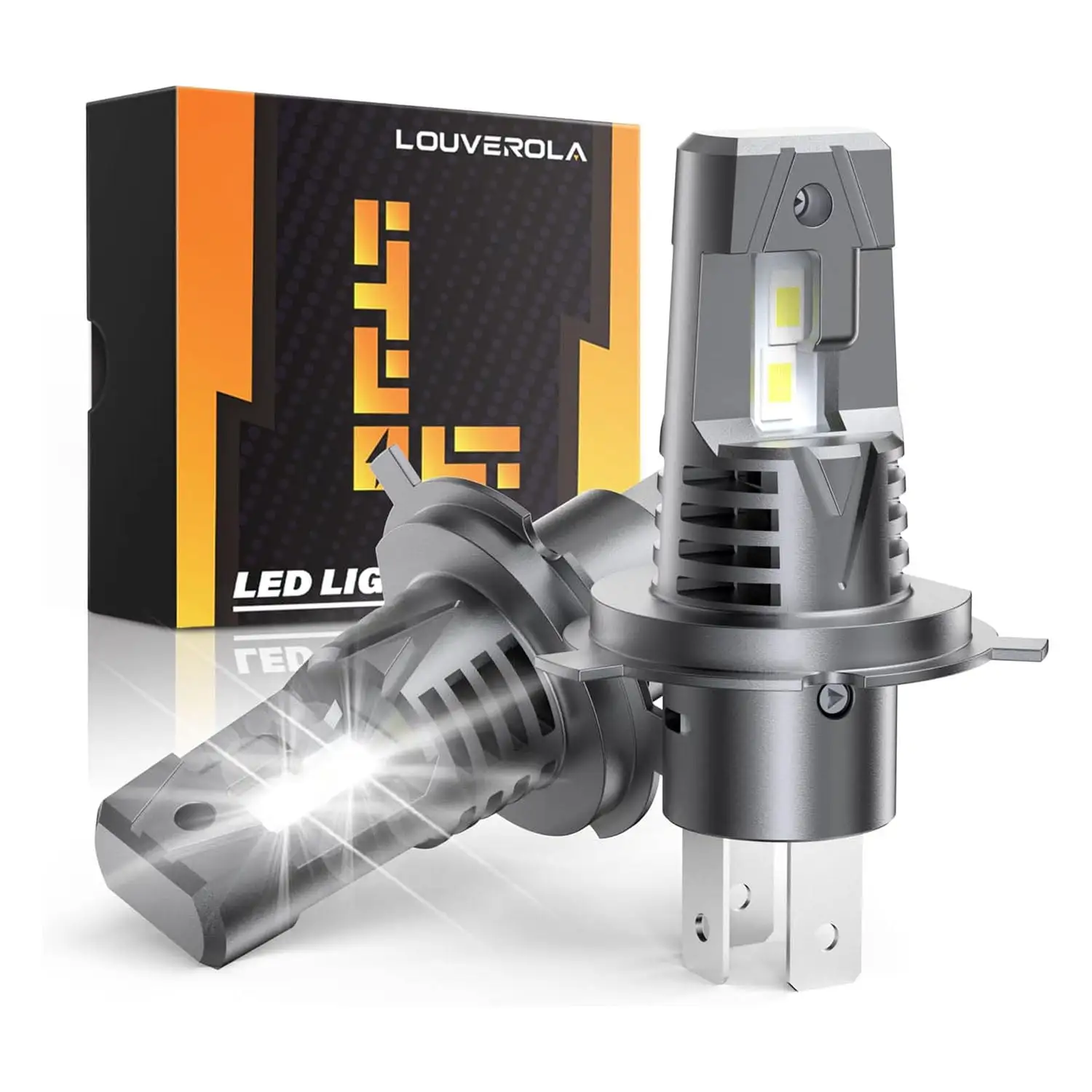 LOUVEROLA H4 LED Headlight Bulbs. 600% Super Brighter 9003 HB2 H4 Led Lights Halogen Replacement with Fan. IP65 Waterproof. 6500K Cool White. Plug and Play. Pack of 2