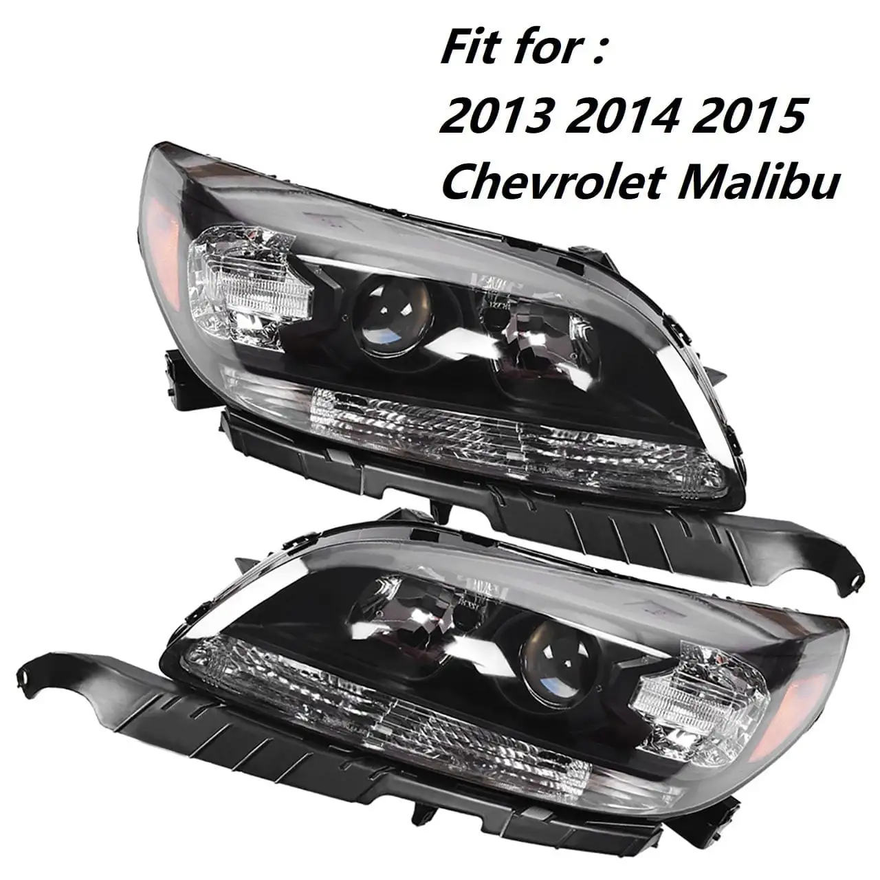 Labwork 2pcs Headlights Assembly Headlamps Housing Black L&R Fit for Chevrolet Malibu 2013 2014 2015