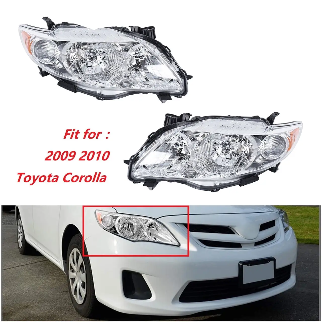 Labwork 2pcs Headlights Assembly Headlamps Housing L&R Fit for 2009 2010 Toyota Corolla