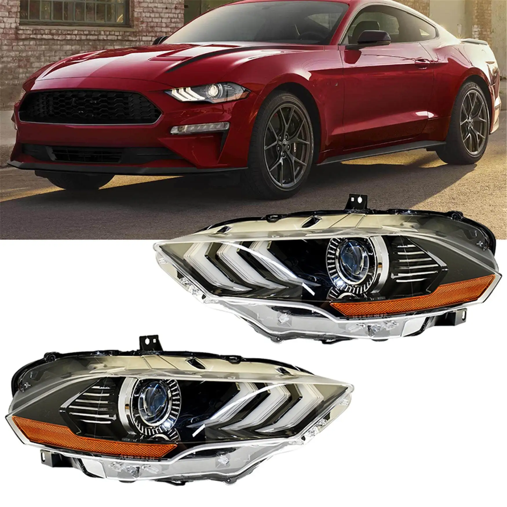 Labwork Headlights Headlamps Assembly Replacement for 2018-2020 Ford Mustang (Factory LED Projector w/ DRL Headlight)