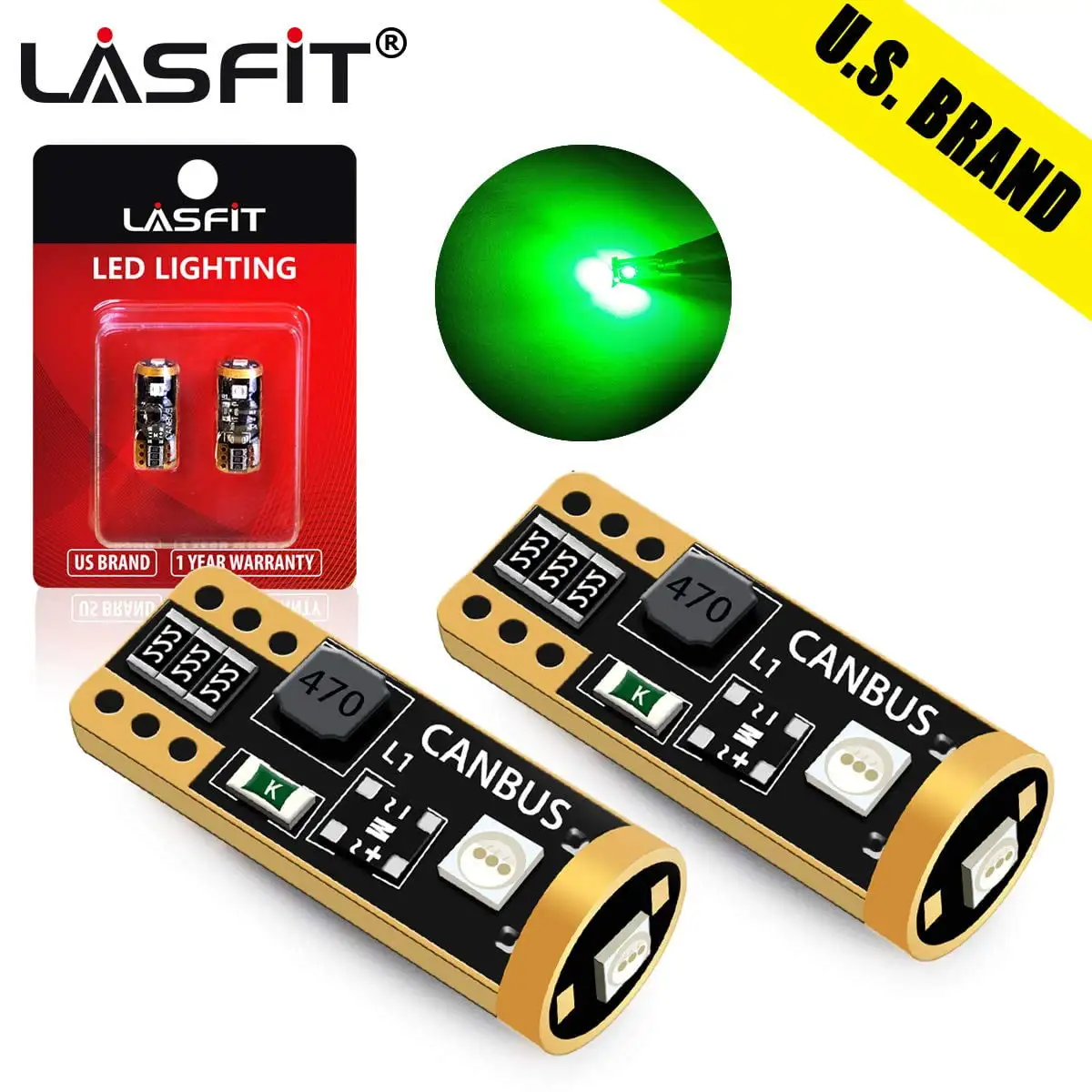 Lasfit 194 168 T10 LED Bulbs. Canbus Error Free Dome Map Courtesy Door License Plate Trunk Cargo Side Marker Light Bulbs. Green