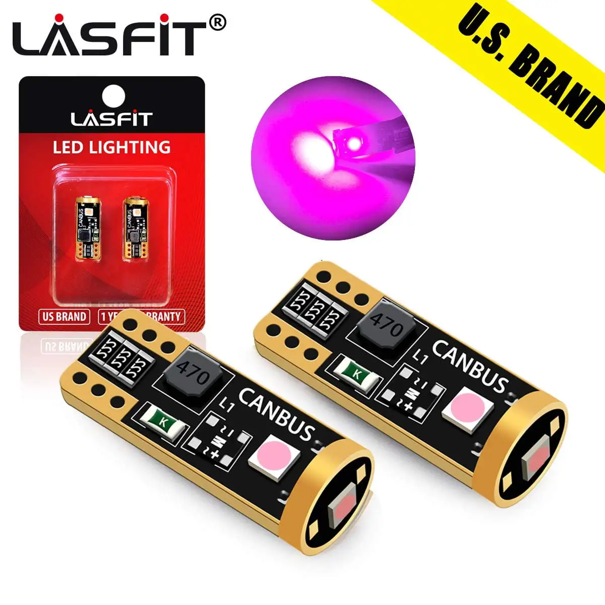 Lasfit 194 168 T10 W5W LED Bulbs. Canbus Error Free. Non-Polarity Dome Map Trunk Cargo Courtesy Door License Plate Lights. Purple | 2 Bulbs