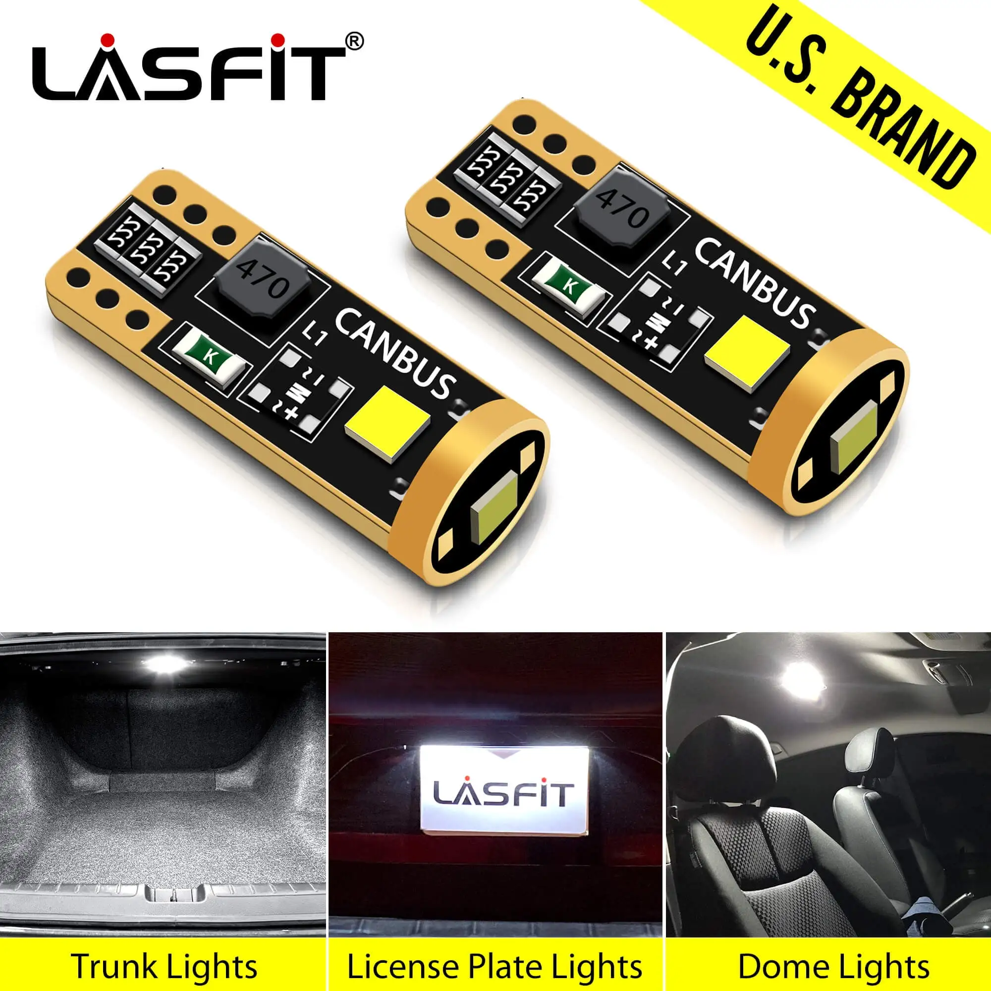 Lasfit 194 168 T10 W5W LED Mini Bulbs-LED License Plate Dome Map Courtesy Door Trunk Cargo Lights. Xenon White (2 Pcs)