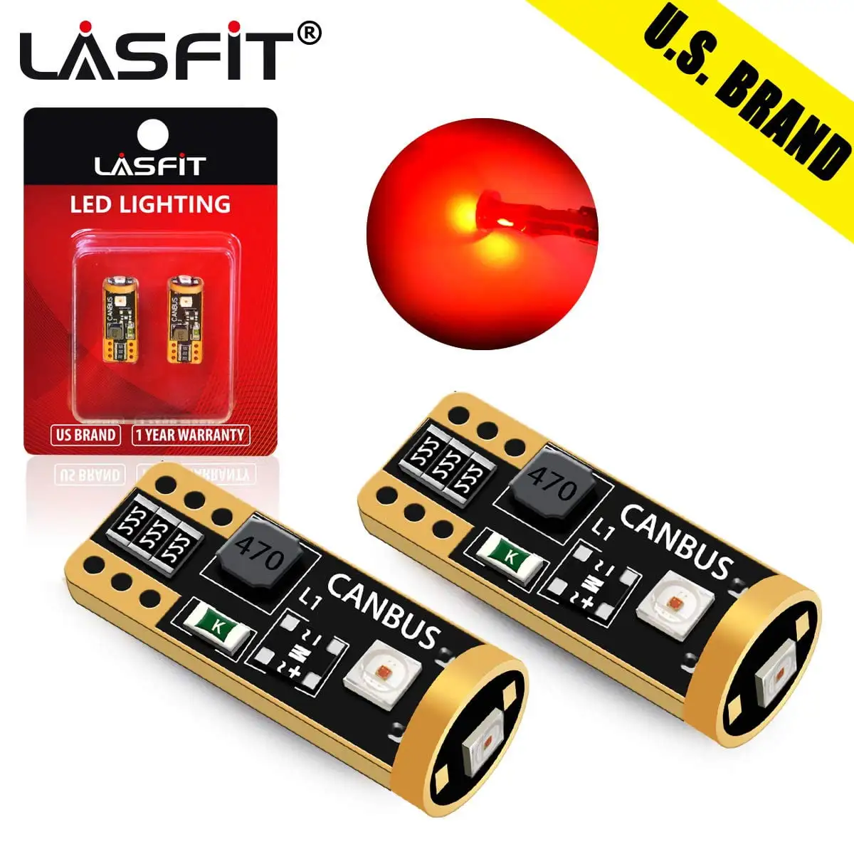 Lasfit 194 LED Bulbs. Lasfit 168 T10 W5W Bulbs Canbus Error Free 400LM. Tail License Plate Center High Mount Stop Lights Bulb. Rear Side Marker Lamps. Super Red | 2 Bulbs