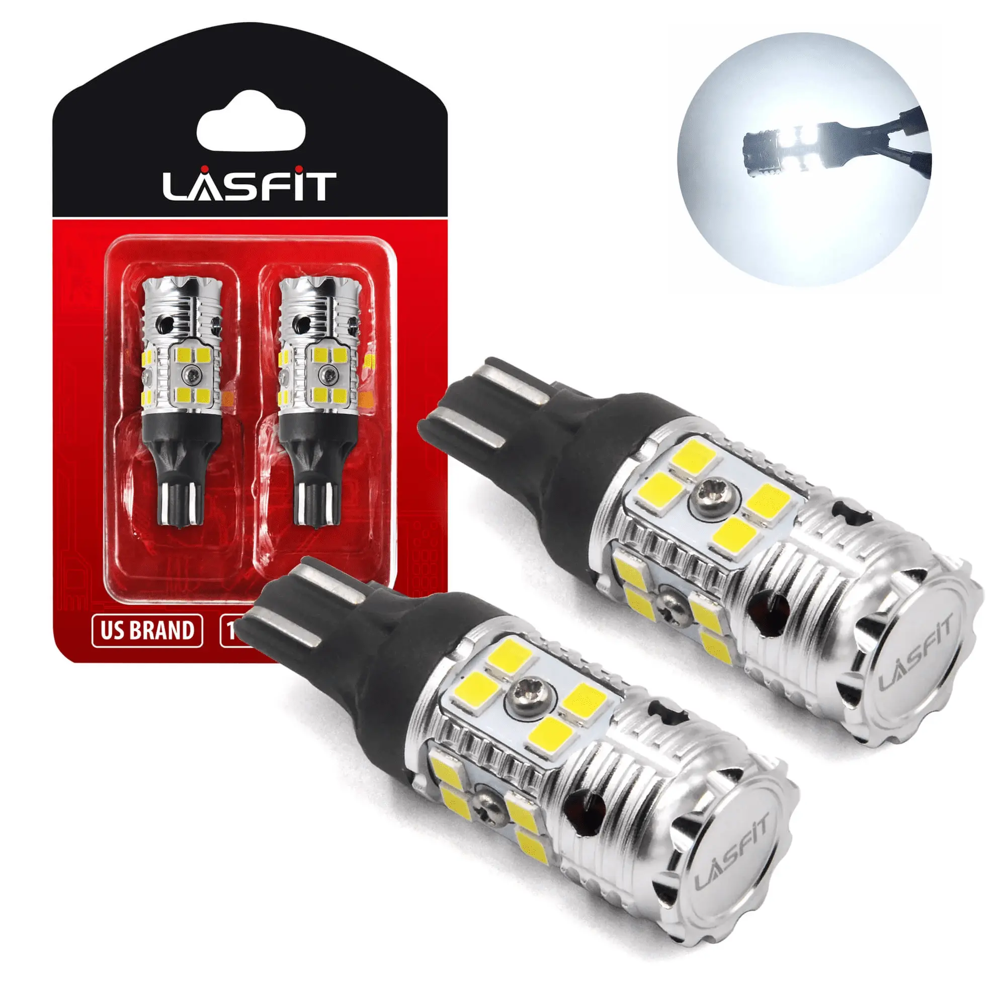 Lasfit 921 912 T15 Canbus Error Free Auto LED Bulbs. Car Reverse Backup Light Bulb & Trunk Cargo Light Lamp. Pure White. 2Pcs