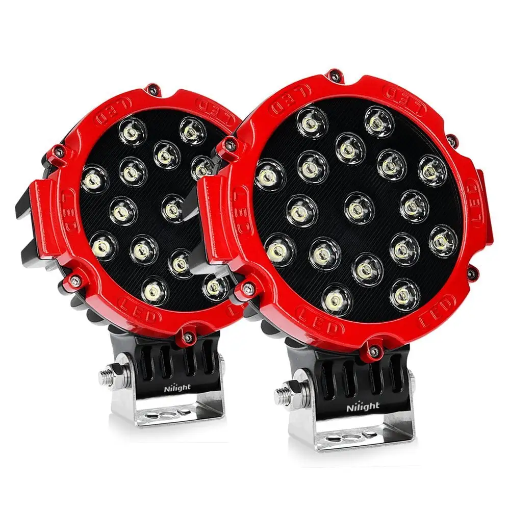 Led Light Bar Nilight 2PCS 7 51w 5100LM Red Round Spot Light Pod Off Road Fog Driving Roof Bar Bumper for Jeep.SUV Truck . Hunters. 2 years Warranty