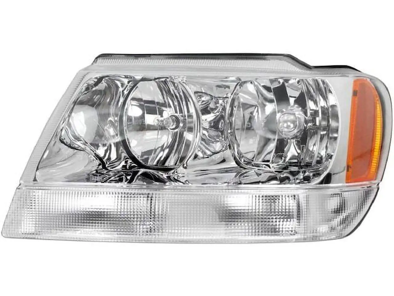 Left Driver Side Headlight Assembly - Chrome Background - Clear Lens and Clear Park Light - Compatible with 1999 - 2004 Jeep Grand Cherokee 2000 2001 2002 2003