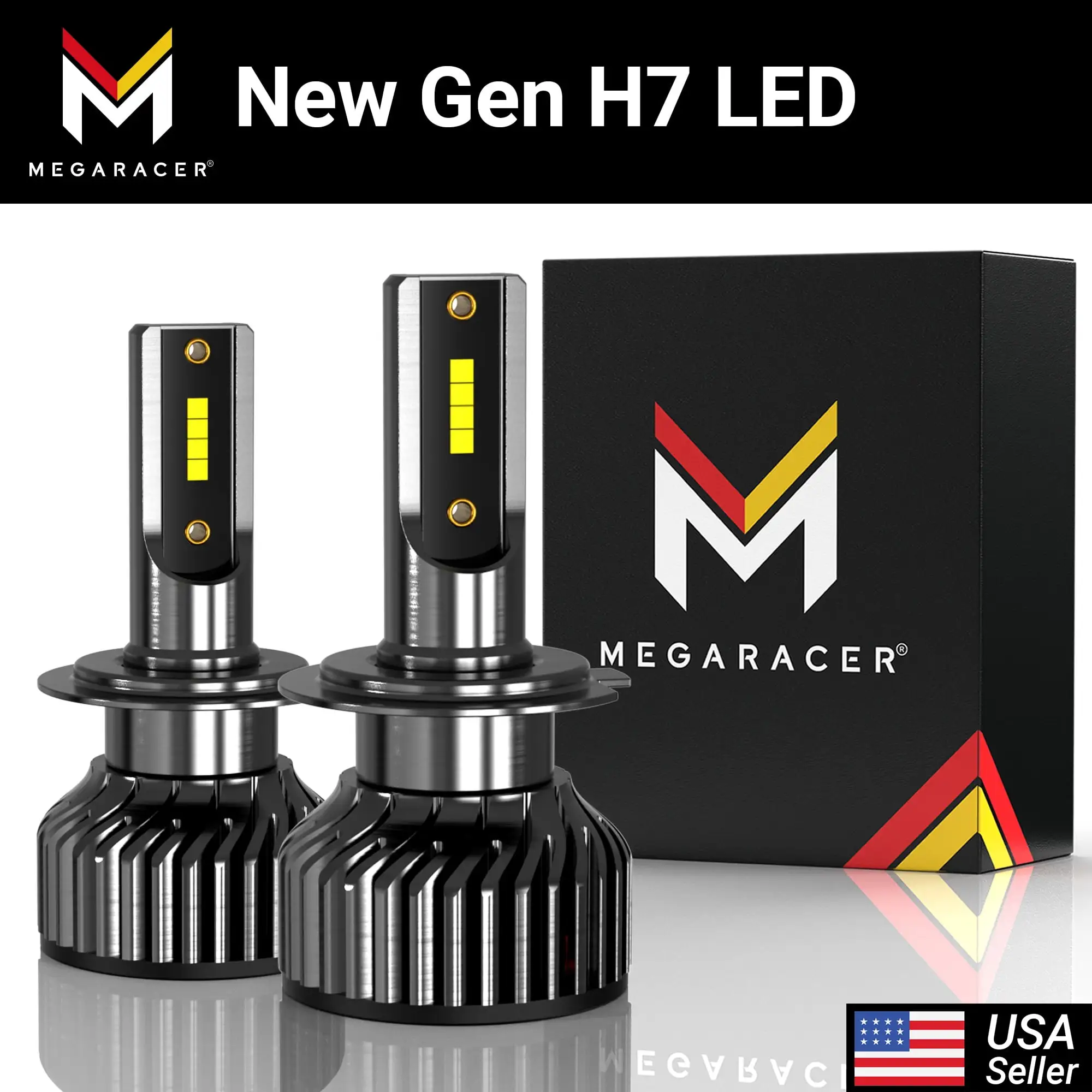 Mega Racer H7 LED Headlight Bulb 2 PACK - 6000K Bright White 12V 60W 16000LM Headlights Replacement Bulbs