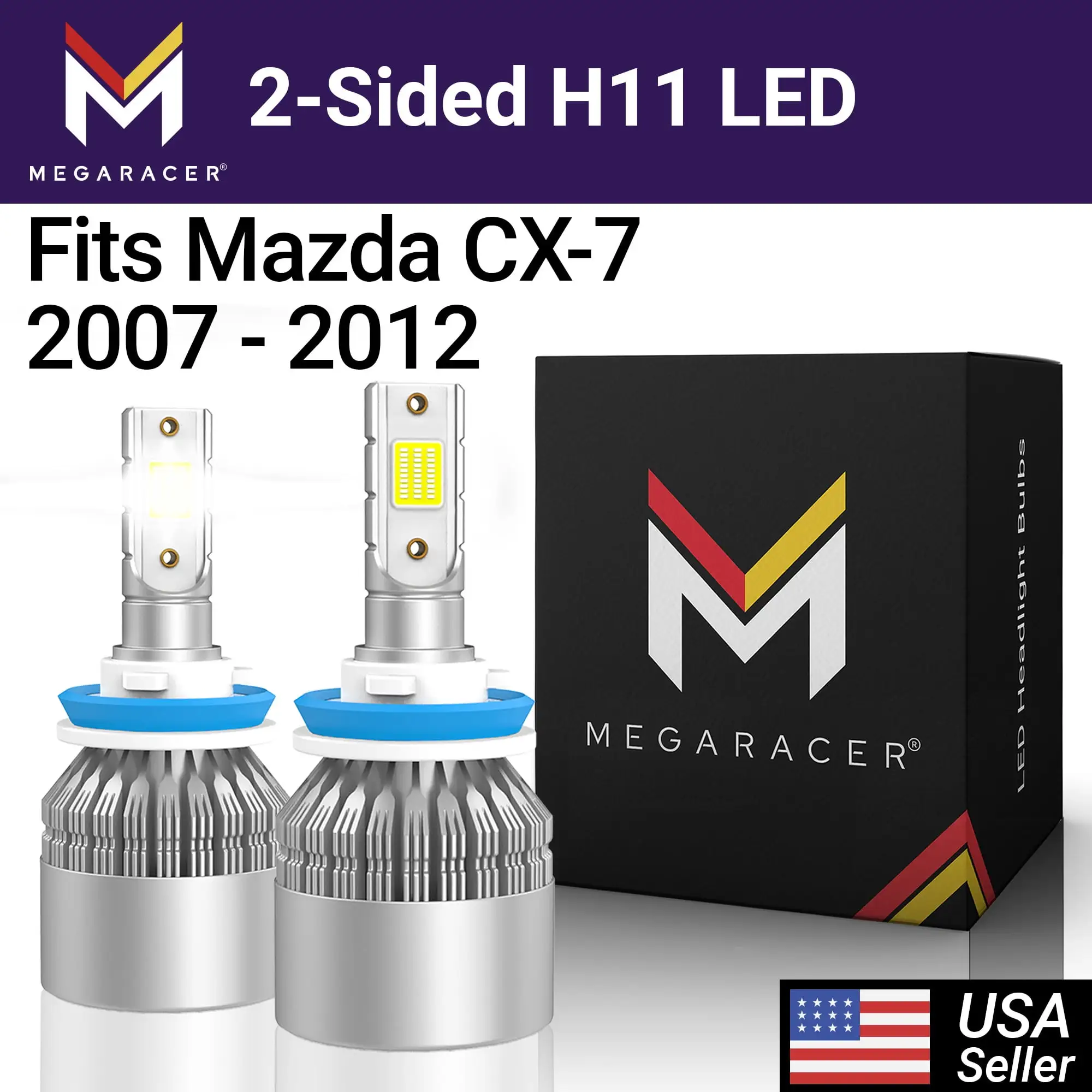 Mega Racer Mazda CX-7 H11 H9 H8 LED Headlight Bulbs 6000K Diamond White 12V 40W 8000LM Mazda CX-7 2007 2008 2009 2010 2011 2012 07 08 09 10 11 12 Fog Light Automotive Replacement