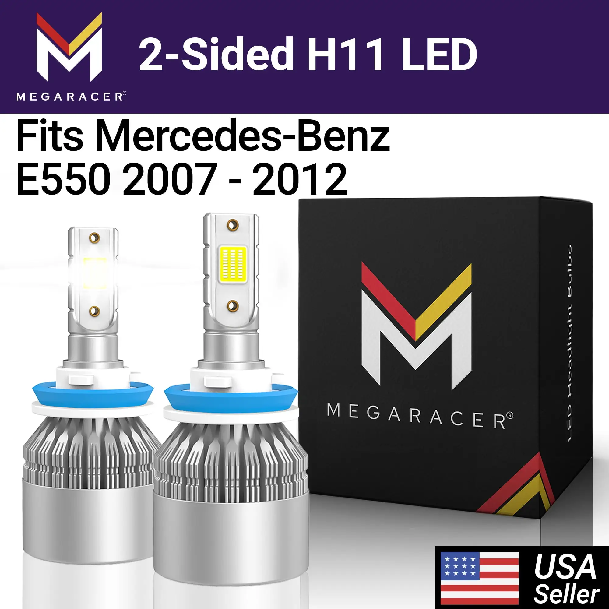 Mega Racer Mercedes-Benz E550 H11 H9 H8 LED Headlight Bulbs 6000K Diamond White 12V 40W 8000LM Mercedes-Benz E550 2007 2008 2009 2010 2011 2012 07 08 09 10 11 12 Fog Light Automotive Replacement