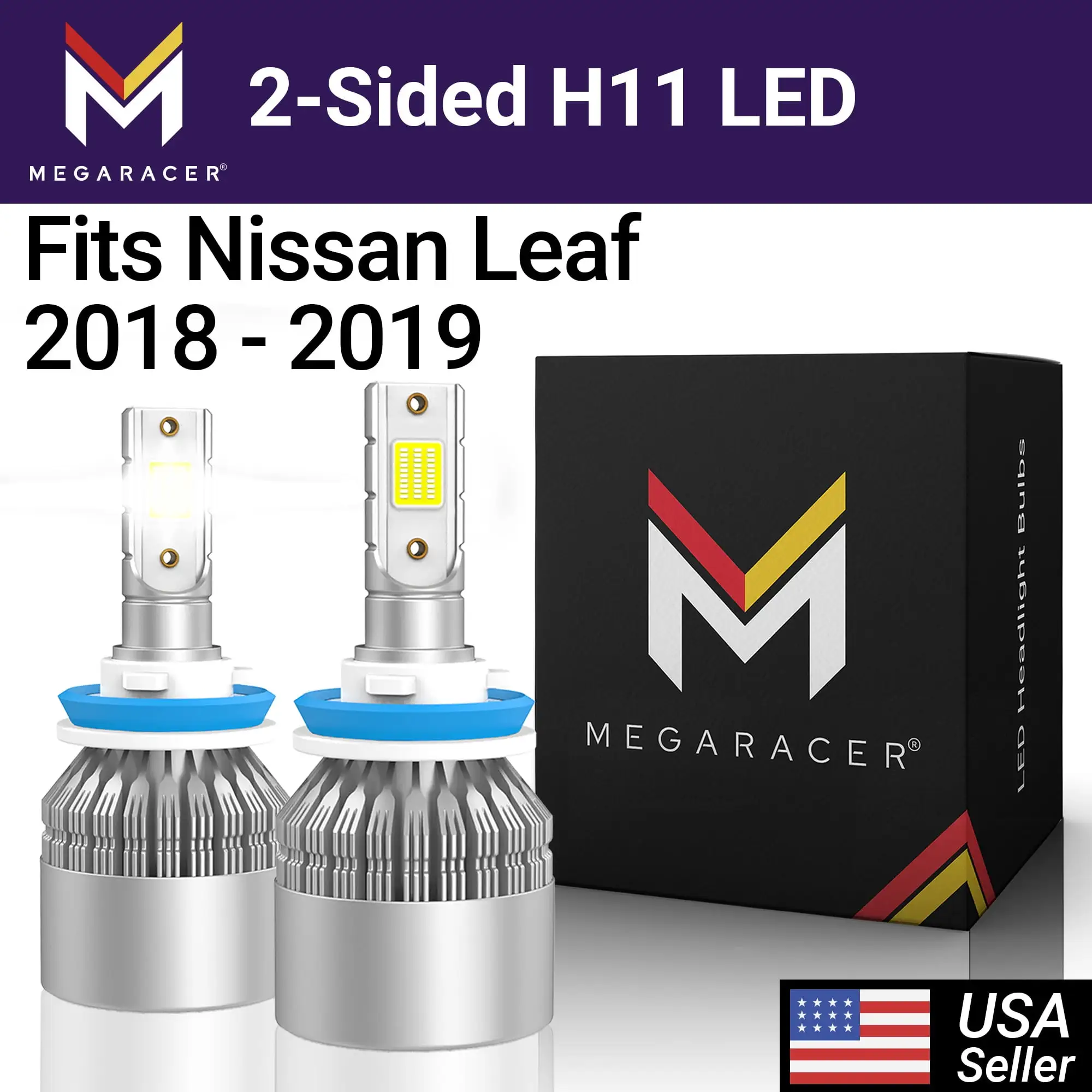 Mega Racer Nissan Leaf H11 H9 H8 LED Headlight Bulbs 6000K Diamond White 12V 40W 8000LM Nissan Leaf 2018 2019 18 19 Low Beam/ Fog Light Automotive Replacement