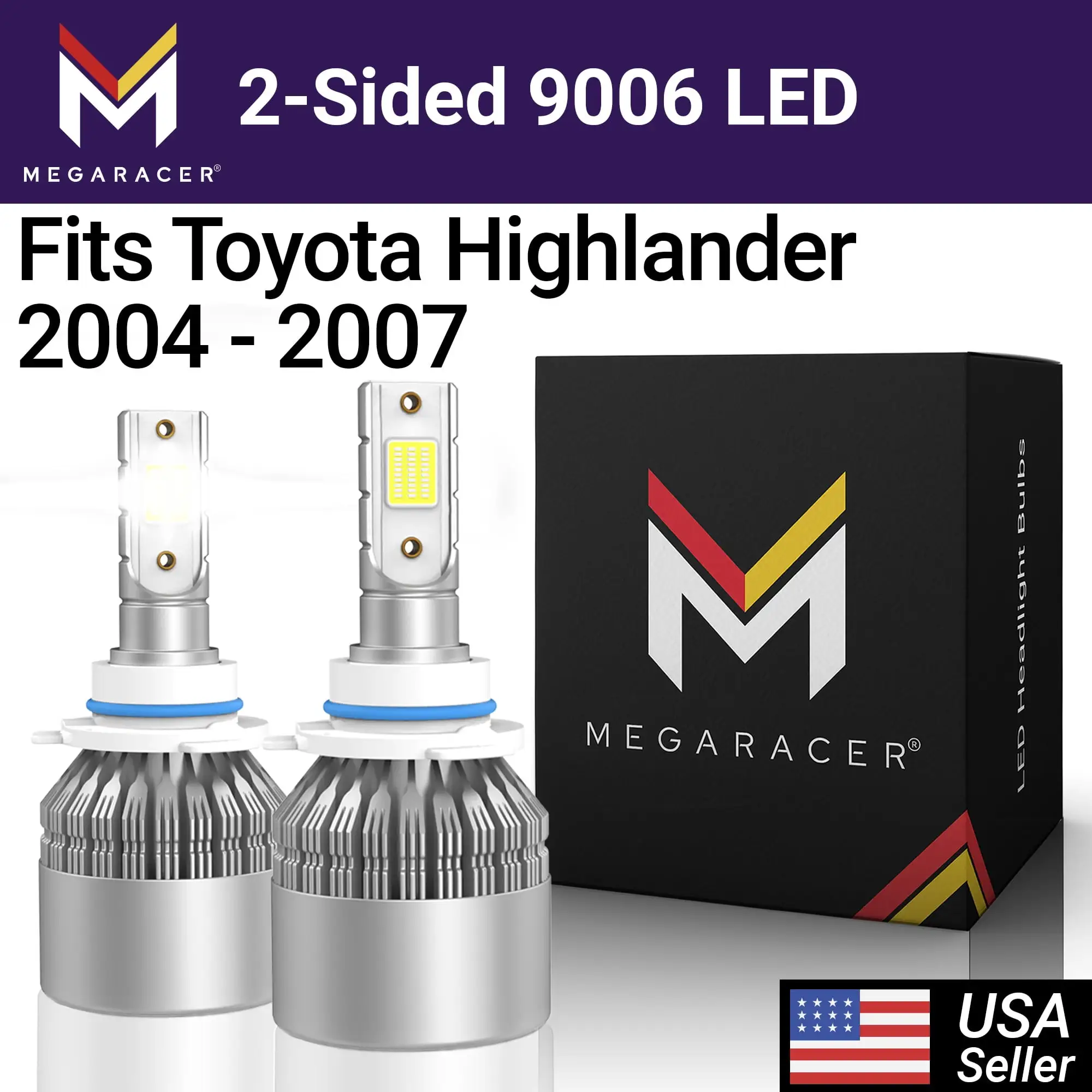 Mega Racer Toyota Highlander 9006 HB4 LED Headlight Bulbs 6000K White 12V 40W 8000LM Toyota Highlander 2004 - 2007 04 - 07 Low Beam/ Fog Light Automotive Headlights Replacement