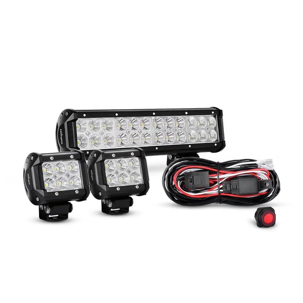 Nilight 12 Inch 72W Spot Flood Combo Led Light Bar 2PCS 4 Inch 18W Flood LED Fog Lights With Off Road Wiring Harness. 2 years Warranty